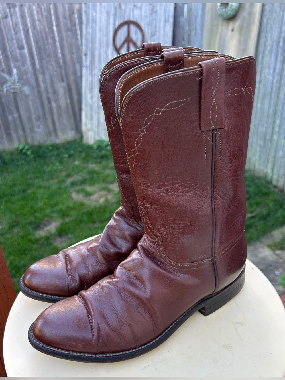 Vintage Lucchese Hand Made E1521 Brown Leather Cowboy Boots Men’s 8.5 D USA